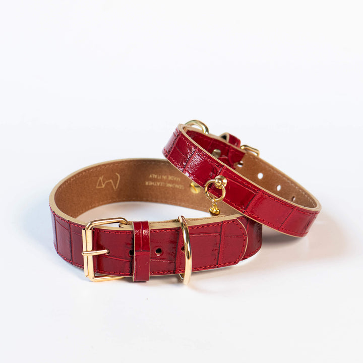 Hundehalsband 'Kroko weinrot'