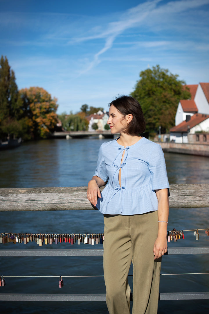 Bluse 'Übersee hellblau kariert'