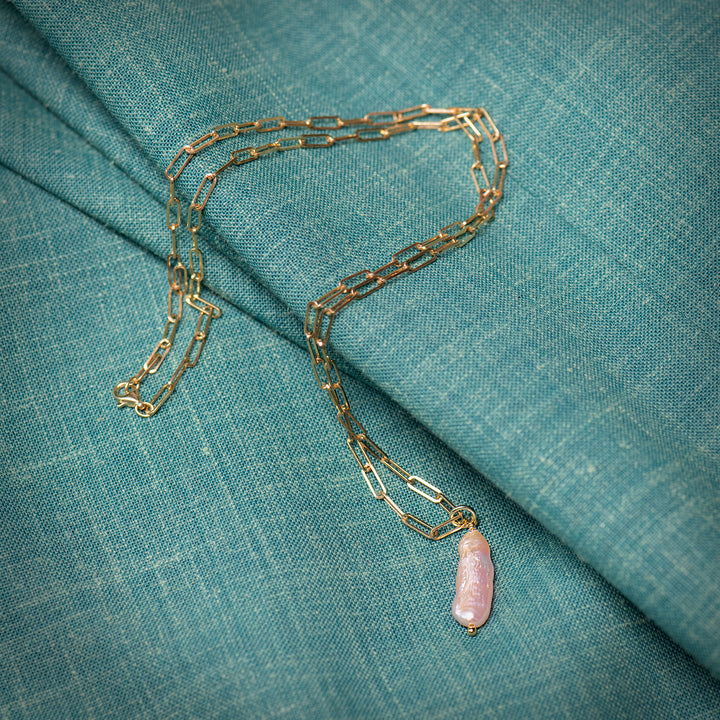 Halskette 'Ankerkette Perle rosé gold'