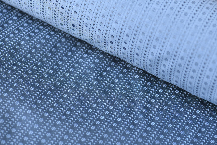 Jacquardstoff rauchblau mit Rankenmuster
