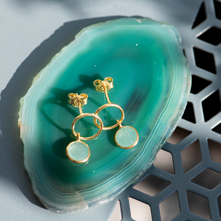 Ohrstecker 'Chalcedon rund gold'